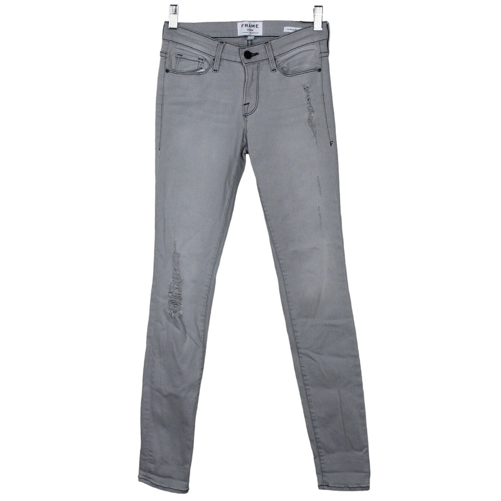 Frame Size 26 Le Skinny De Jeanne Distressed Jeans Ripe Grey Cotton Modal